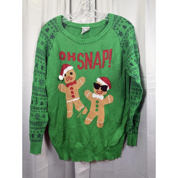 Well Worn Sweater Womens Large Green Ugly Christmas Oh Snap Gingerbread Pullover - Picture 1 of 6